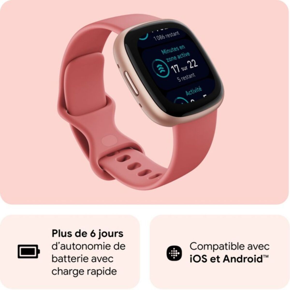 Montre santé FITBIT Versa 4 Aluminium Rose cuivre et sable