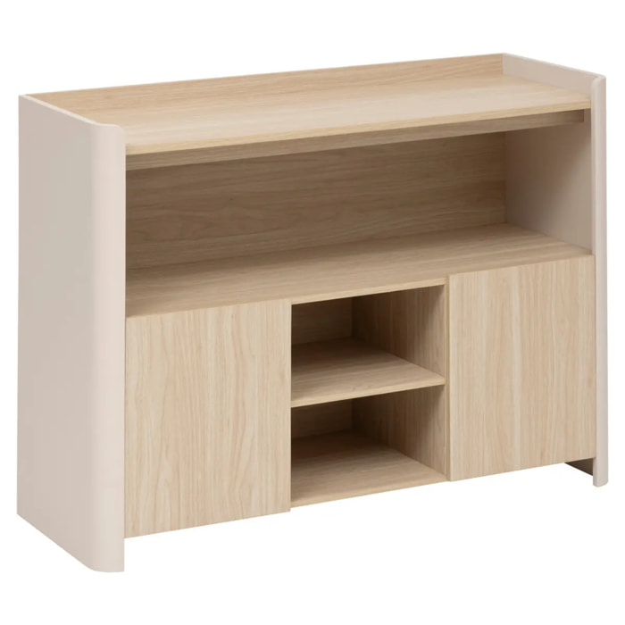 Buffet 2 portes Roundy blanc ivoire et bois