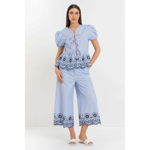 Kocca - Blusa da donna a righe con maniche a sbuffo e orlo ricamato Donna