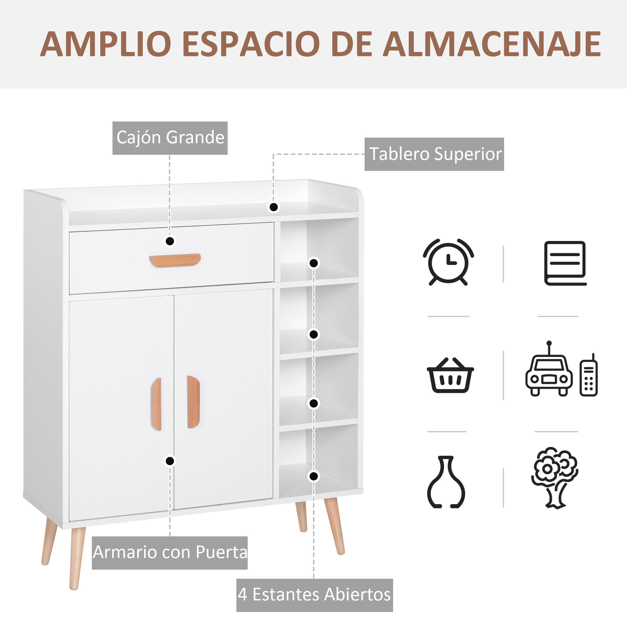 Aparador Buffet Multiusos para Comedor 80x29,5x96cm Blanco