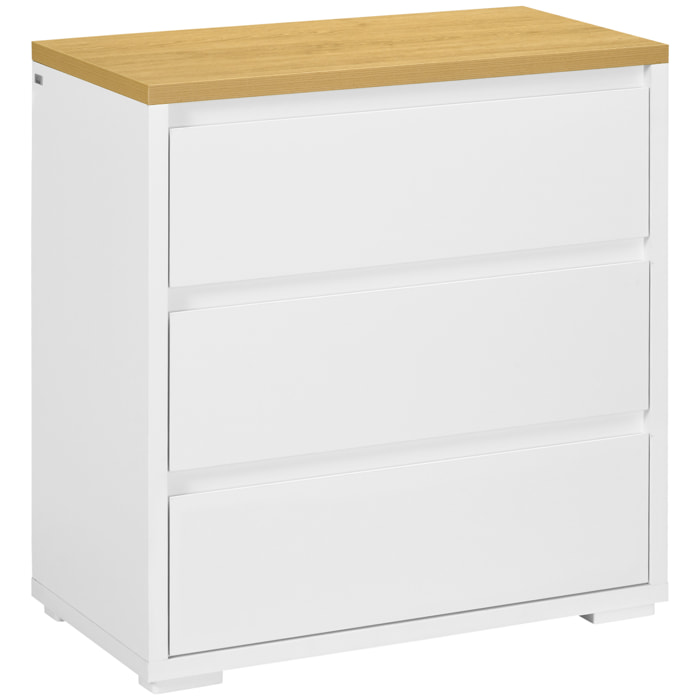 Cómoda 3 Cajones, Cómoda Dormitorio sin Tiradores, Cajonera para Salón, Oficina, Estilo Moderno, 70x37x75 cm, Blanco