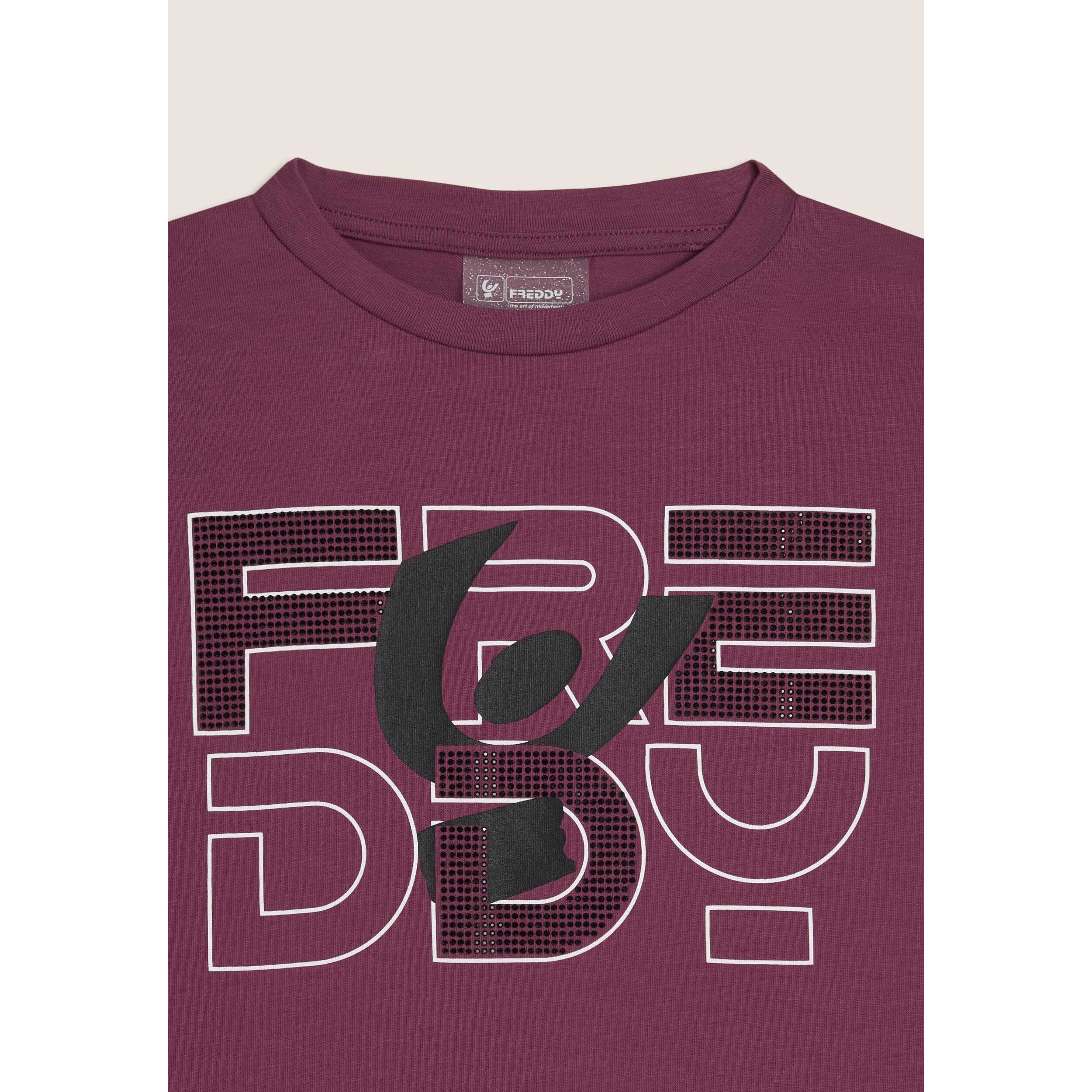 T-shirt Junior con logo in strass e cuciture a contrasto