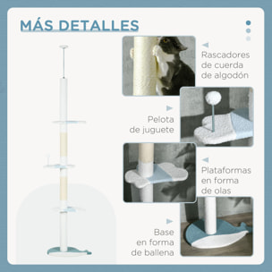 Árbol para Gatos de Suelo a Techo de 225-255 cm Torre para Gatos de Suelo a Techo Ajustable en Altura con 3 Plataforma de Forma de Ola Postes Rascadores y 1 Bola 55x38x225-255 cm Blanco