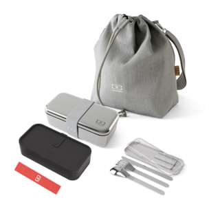 Set lunch box en métal micro-ondable Sense Gris coton 700ml + accessoires