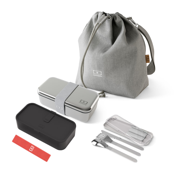 Set lunch box en métal micro-ondable Sense Gris coton 700ml + accessoires