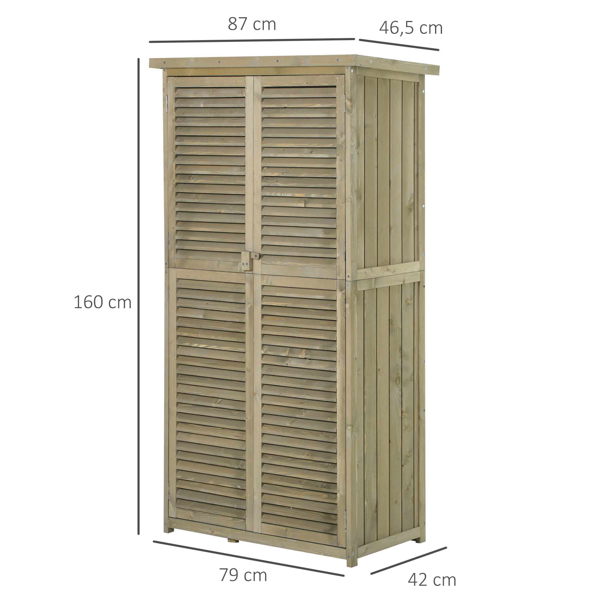 Armoire de jardin portes persiennes 2 étagères bois pin