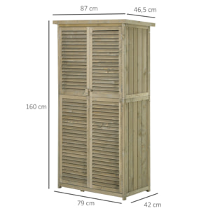 Armoire de jardin portes persiennes 2 étagères bois pin