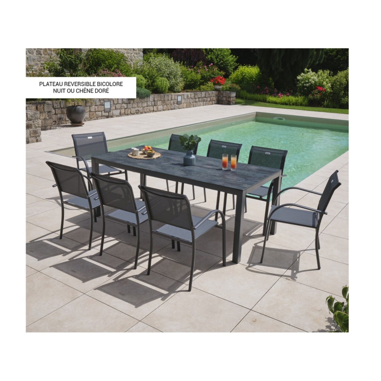 Ensemble table et fauteuils de jardin  - Chêne doré et Nuit - TIMOR
