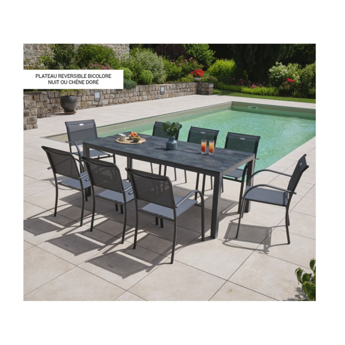 Ensemble table et fauteuils de jardin  - Chêne doré et Nuit - TIMOR
