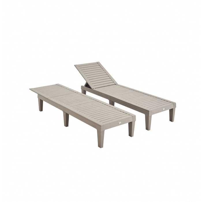 Lot de 2 bains de soleil. PIA. transats multi positions. en plastique. gris taupe