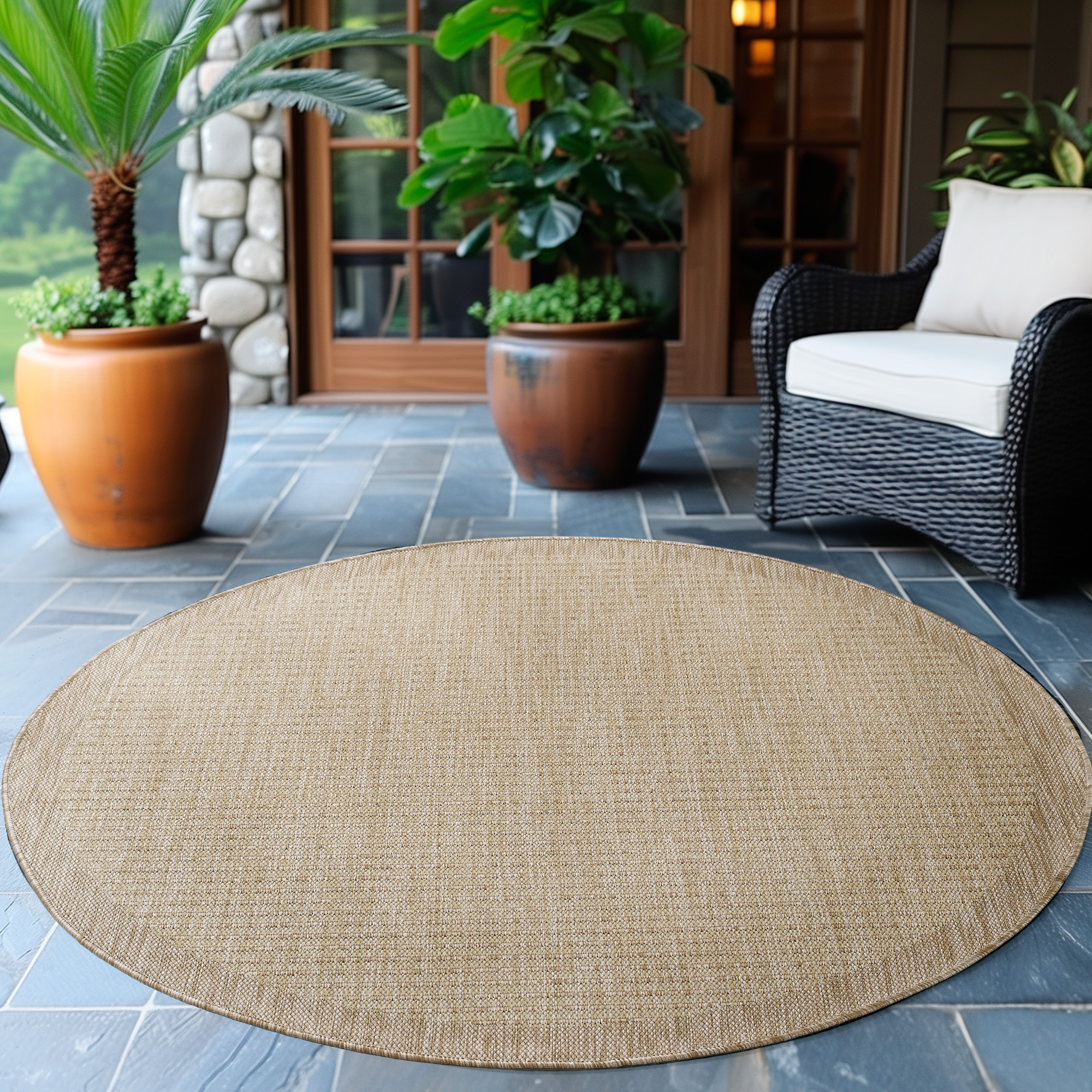 IBIZA - Tapis rond extérieur moderne Beige