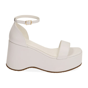 Sandalias blancas, tacón cuña 9 cm