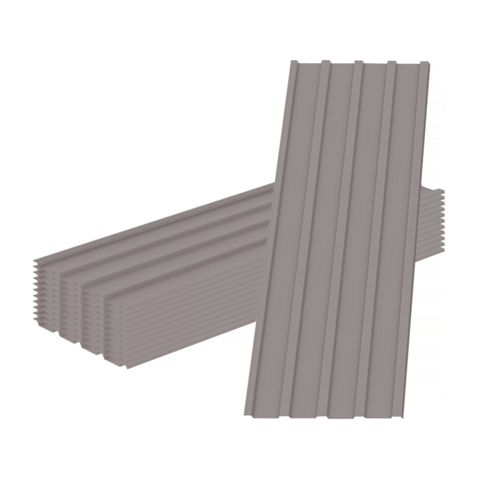 Lot de 12 tôles de bardage en acier galvanisé "Atlanta" - 129 x 42 cm - Taupe