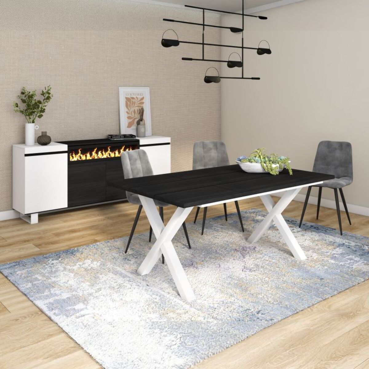 Mesa de comedor Oana 170 Negro Blanco