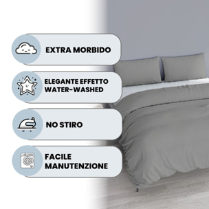 PARURE COPRIPIUMINO WATER WASHED, 100% Microfibra, No Stiro - GRIGIO CHIARO