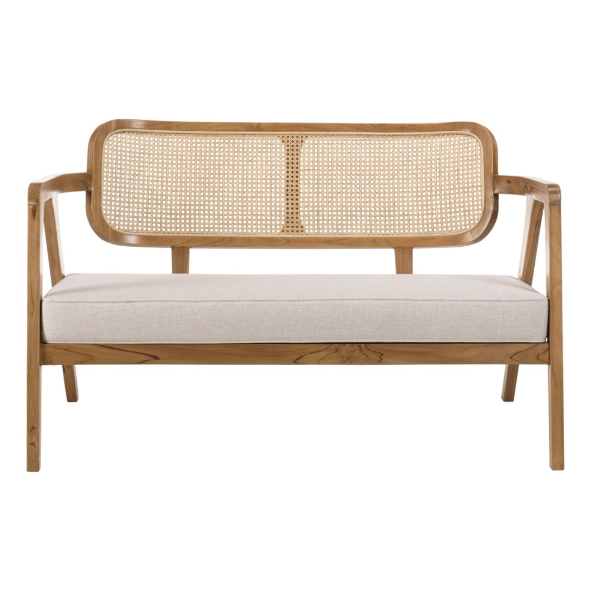 WILL - Canapé FLORES 2 p. en teck dossier cannage naturel coussin gris