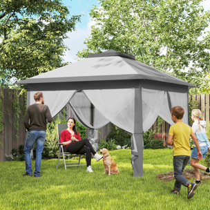 Carpa Plegable 3,3x3,3 m Pop-up, Cenador de Jardín con Altura Ajustable 3 Niveles, Doble Techo, 4 Mosquiteras Extraíbles y Bolsa Transporte, Impermeable, Anti-UV para Exterior, Gris