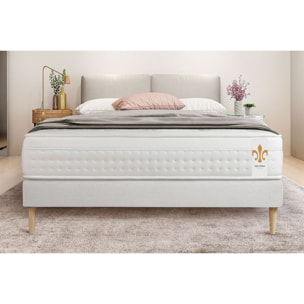 Pack cama completa - Colchón Muelles ensacados y espuma viscoelástica - Kit de base de cama - Blanco - Vingt-Huit con 2 almohadas y 1 edredón