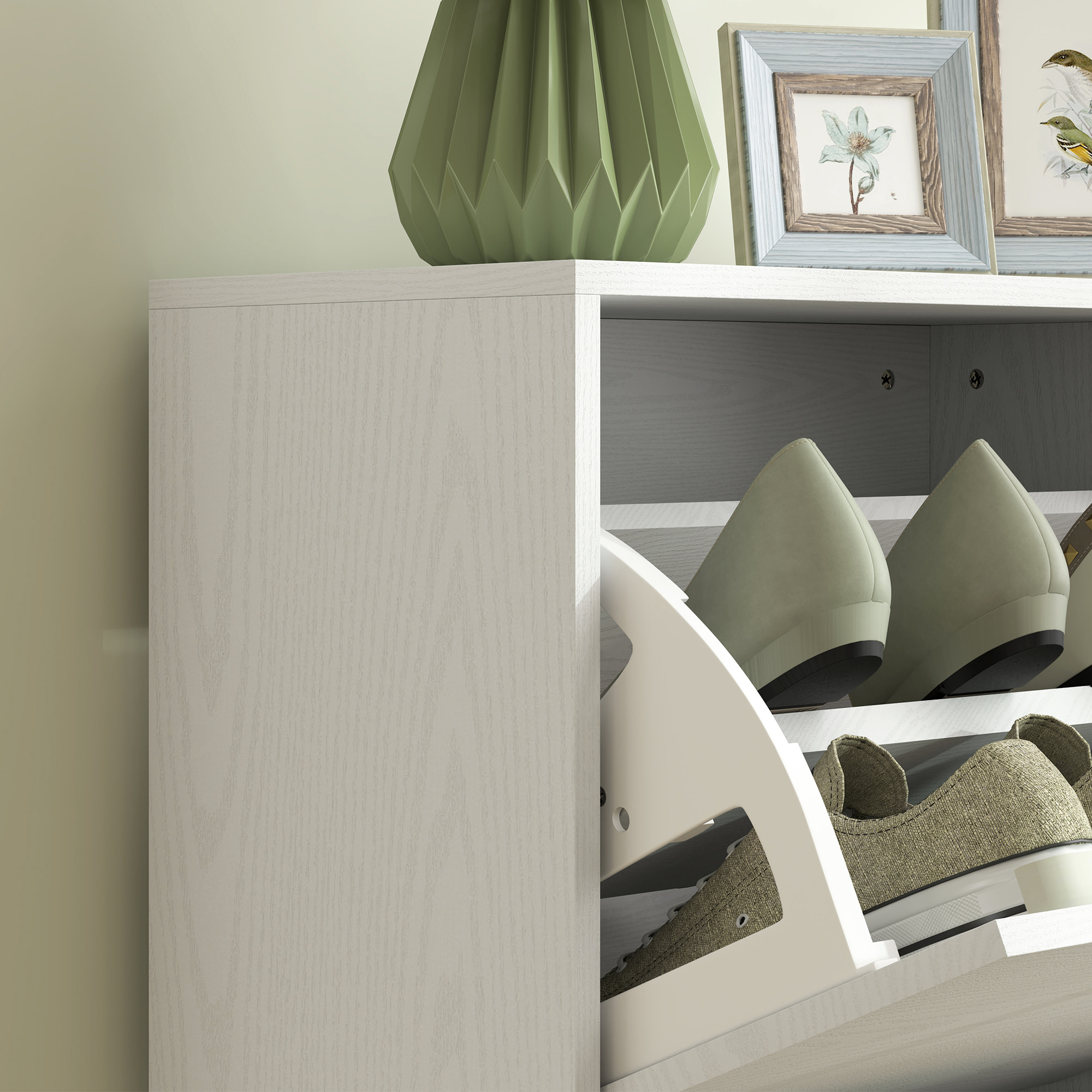 Mueble Zapatero Estrecho Zapatero Entrada Recibidor con 2 Cajones Abatibles y Estantes Ajustables para 8 Pares de Zapatos Armario para Zapato para Pasillo 47x26x85 cm Blanco