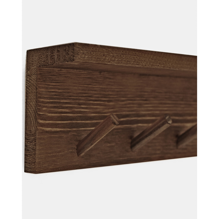 Colgador de pared de madera maciza en tono nogal de 61x9,5cm Alto: 9.5 Largo: 61 Ancho: 5.5