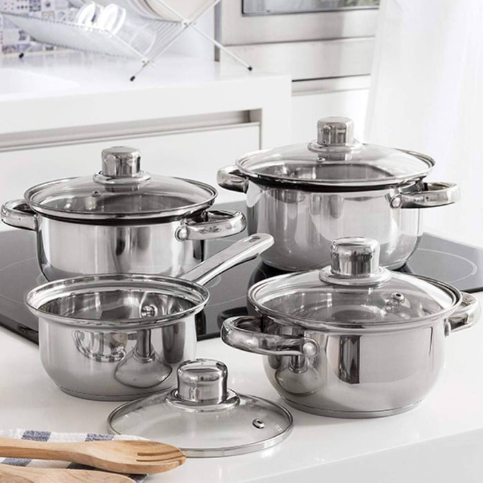 Well home batería de cocina de 8pcs en acero inoxidable con fondo encapsulado