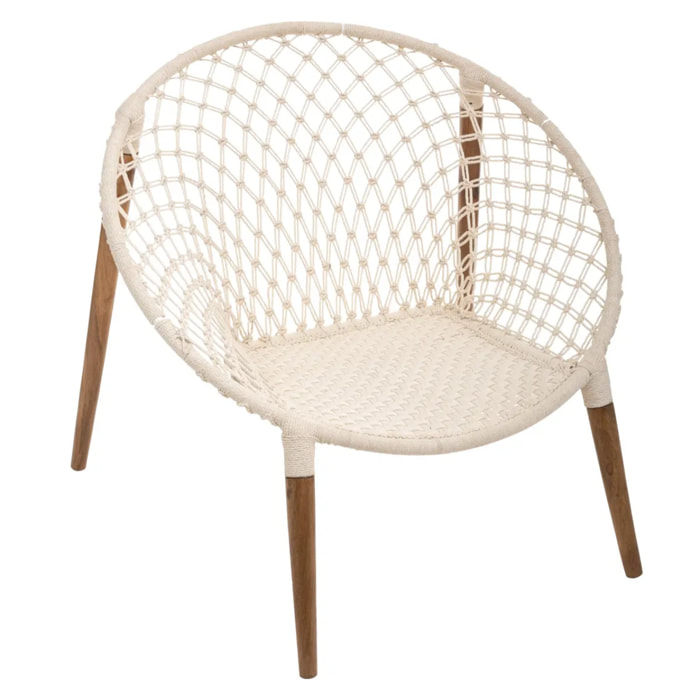 Fauteuil "Raina" tressé blanc - coton & teck