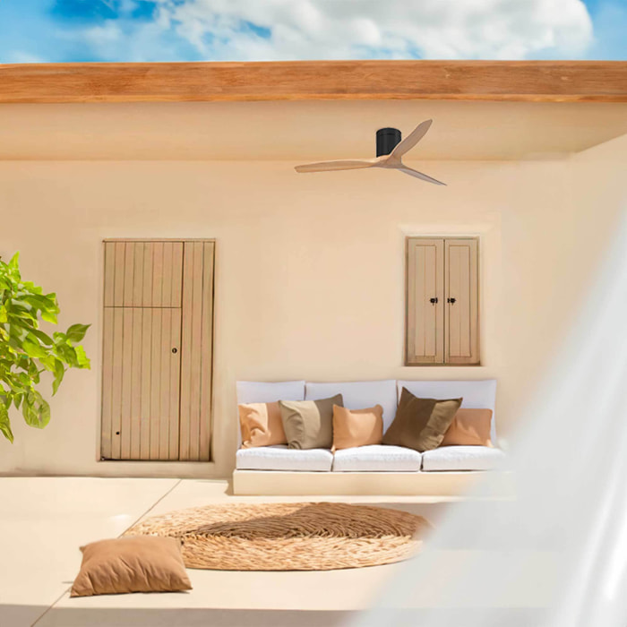 Forlight Ventilador de Techo Exterior IP44 - Motor DC Silencioso, 132 cm, Madera Oscura, 6 Velocidades, Mando a Distancia, Ideal para Terrazas y Baños Grandes