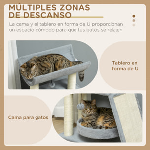 Rascador para Gatos Árbol para Gatos Altura 76 cm con 4 Postes Rascadores Nido Plataforma en U Almohadilla para Rascar Bolas Colgantes Gris Claro