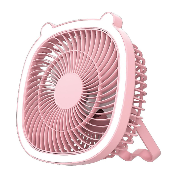 Ventilatore portatile da 5 W, con batteria ricaricabile, luce ambientale e 3 velocità.