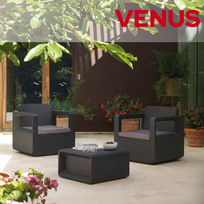 Conjunto muebles de jardín venus tete a tete dos sillones y una mesa grafito