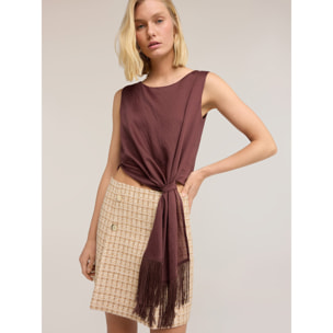 Motivi - Top in voile con nodo e frange - Marrone