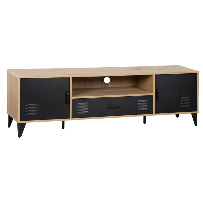 Tribeca - meuble tv - effet bois et métal noir - 160 cm - Bois / Noir