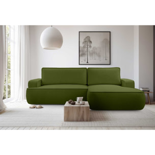 Nessino - canapé d'angle droit 4 places - convertible avec coffre - en tissu texturé - Vert