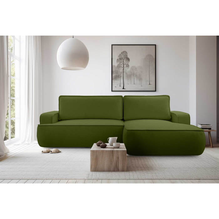 Nessino - canapé d'angle droit 4 places - convertible avec coffre - en tissu texturé - Vert