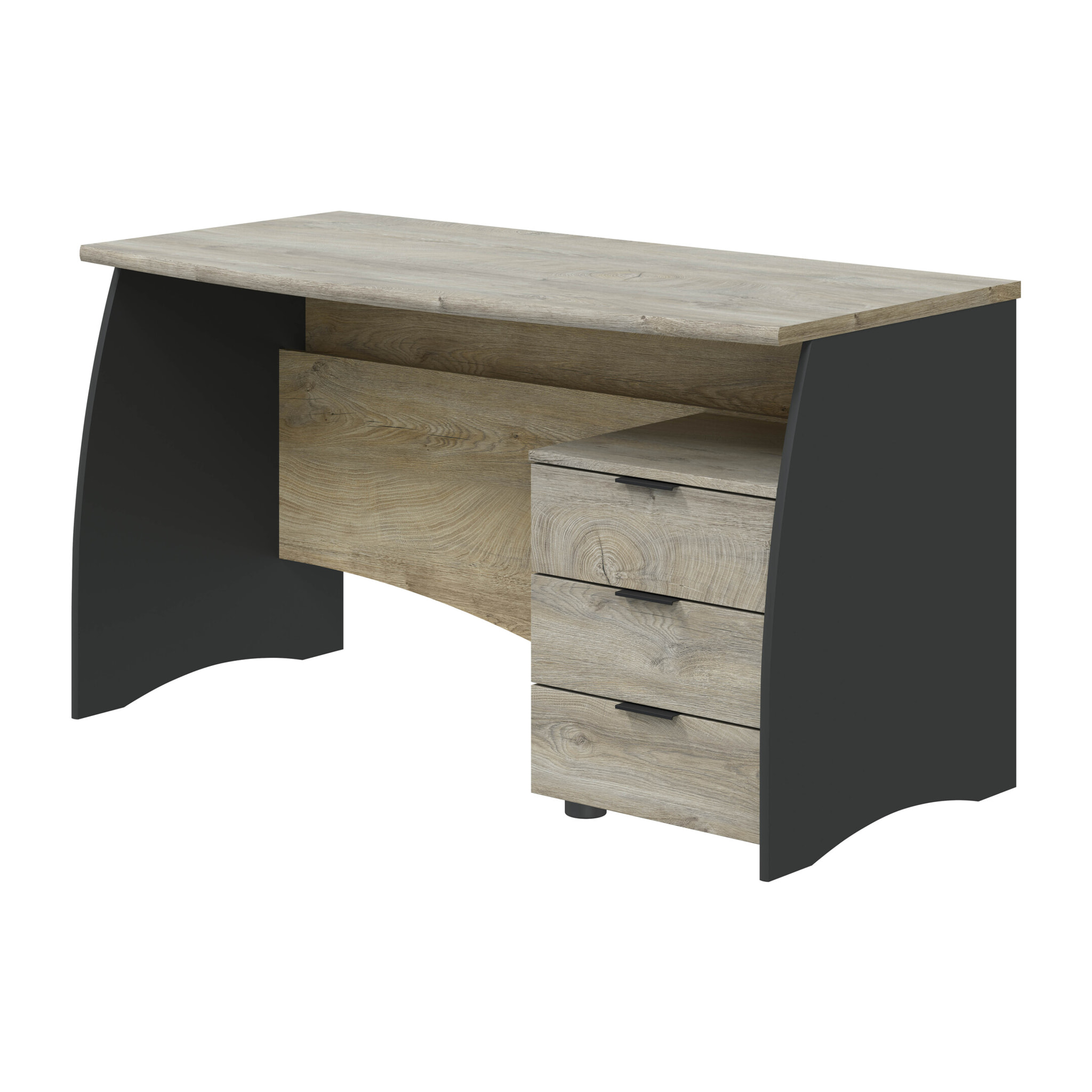 Scrivania con 3 Cassetti Bliss Scrittoio da Studio o Ufficio Mobile Desk da Soggiorno Sala da Pranzo 136 x 74 x 67 cm Colore Rovere E Grigio