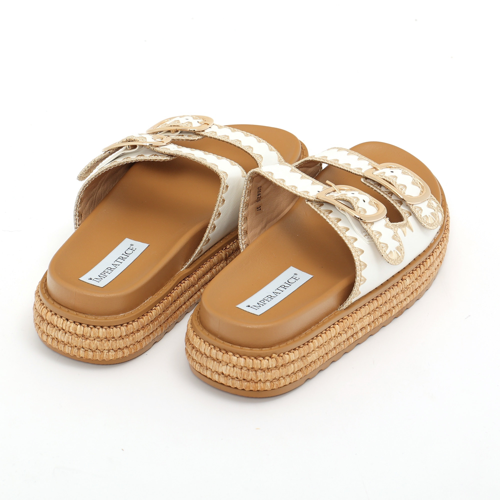 Sandali platform in simil pelle con fibbie color oro