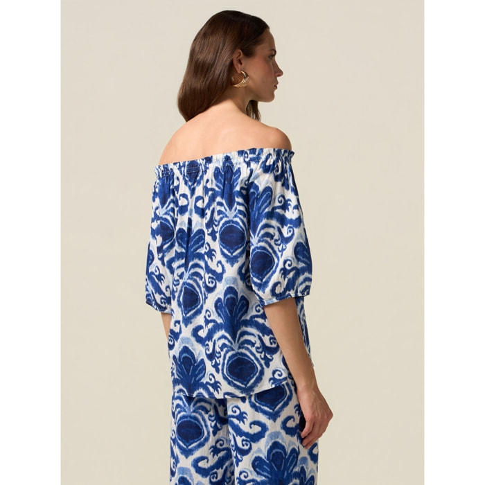 Oltre - Blusa con hombros descubiertos - Azul