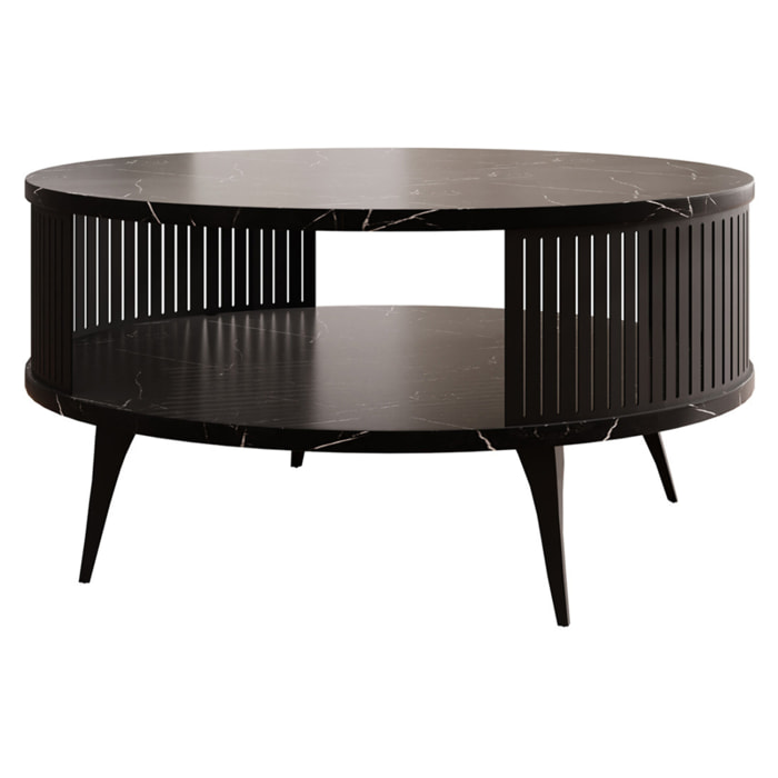 Forini - table basse ronde - effet marbre noir - 1 niche - 75 cm - Noir