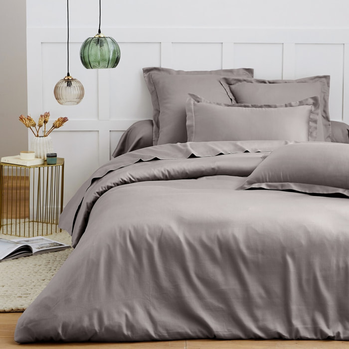 Parure housse de couette en satin de coton gris