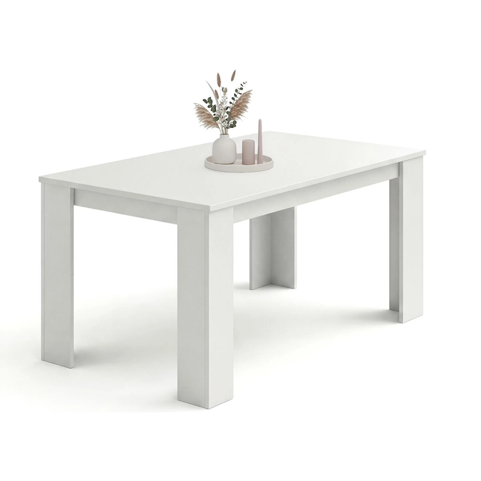 Mesa de comedor fija en blanco artik 140X80 cm Naya Blanco Artik (Blanco Mate)