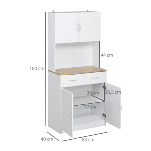 Armario Alacena de Cocina con Cajón 4 Puertas y Estantes Interiores Ajustables Mueble Auxiliar de Almacenaje Moderno para Comedor Salón 80x40x180 cm Blanco