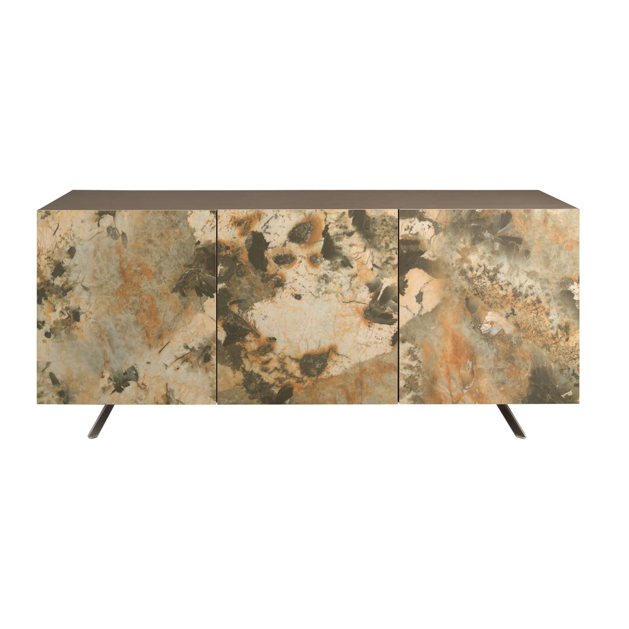 Aparador Angel Cerdá de madera MDF lacada y patas de acero inoxidable en taupé acabado metalizado 180x50x80cm