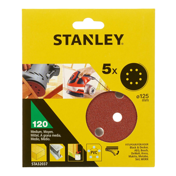 Stanley 5 disques abrasifs corindons qualité supérieure anti encrassement grain 120 STA32037-XJ