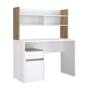 Sur-meuble de bureau avec rangements blanc, effet chêne - L 110 CM - KIARA