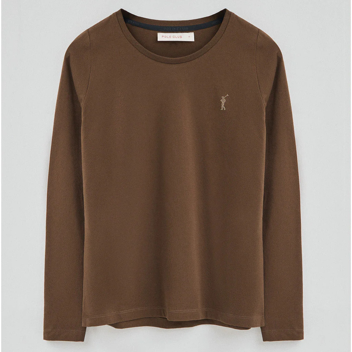 Maglietta marrone scuro a maniche lunghe a girocollo con logo Rigby Go Gold