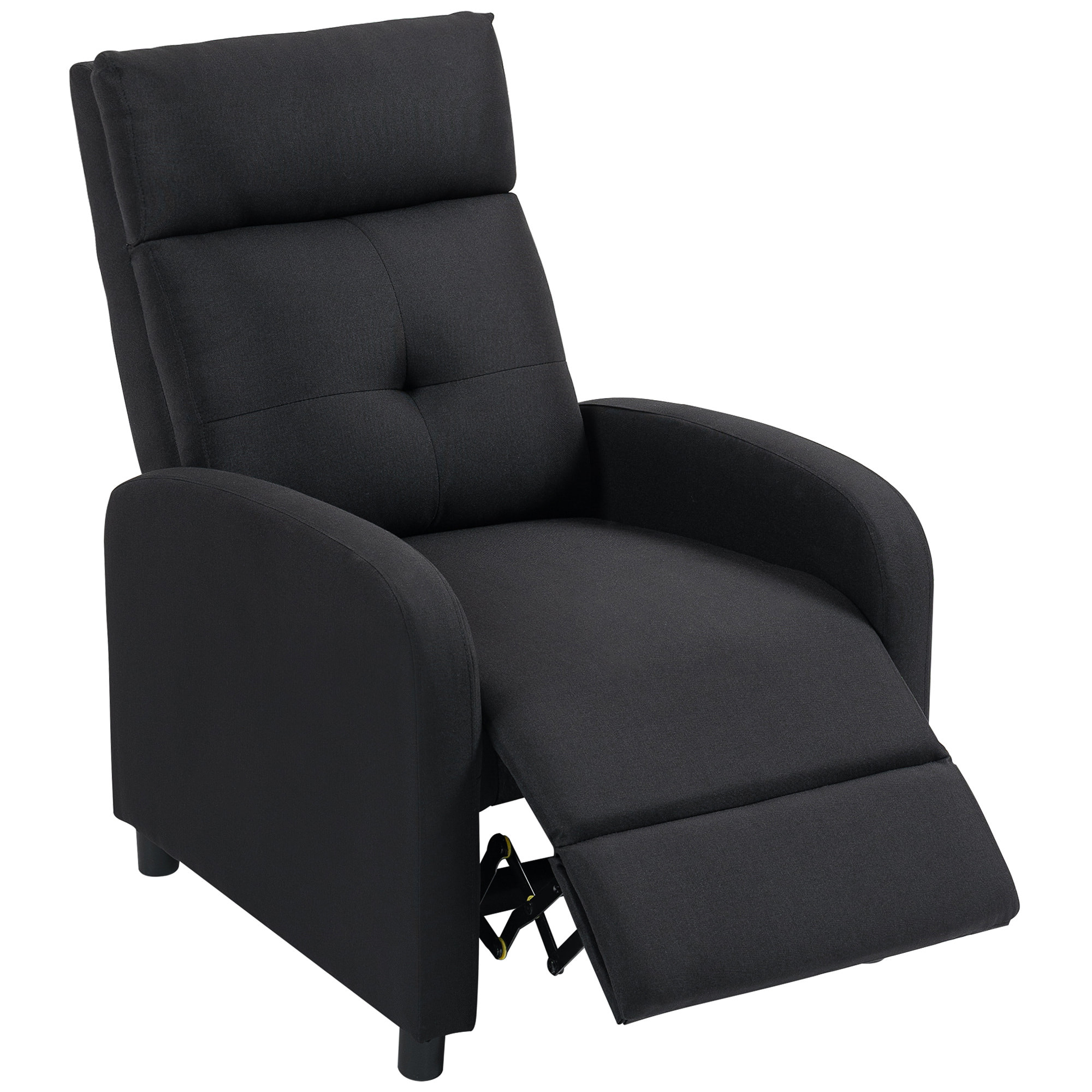 Sillón Relax Reclinable Manual, Sillón Relax de Lino con Apertura Push, Reposapiés, Respaldo Alto, Acolchado Grueso, Butaca Reclinable hasta 155Âº para Salón, Dormitorio, Oficina, Negro