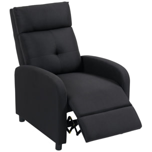 Sillón Relax Reclinable Manual, Sillón Relax de Lino con Apertura Push, Reposapiés, Respaldo Alto, Acolchado Grueso, Butaca Reclinable hasta 155Âº para Salón, Dormitorio, Oficina, Negro