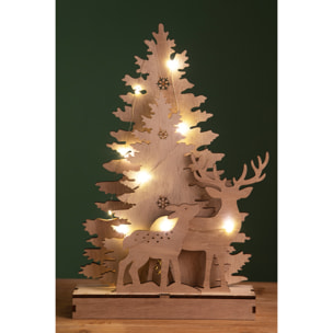 Abeti con Renne con 15 Led per uso interno - Pezzi 1 - Colore Naturale - 29x51Hx6cm - Bianchi Dino