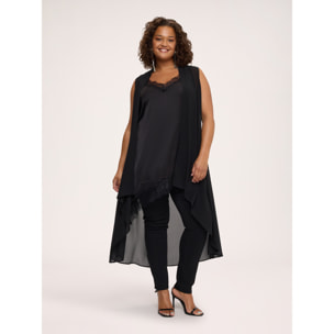 Fiorella Rubino - Maxi Gilet in georgette con orlo asimmetrico - Nero