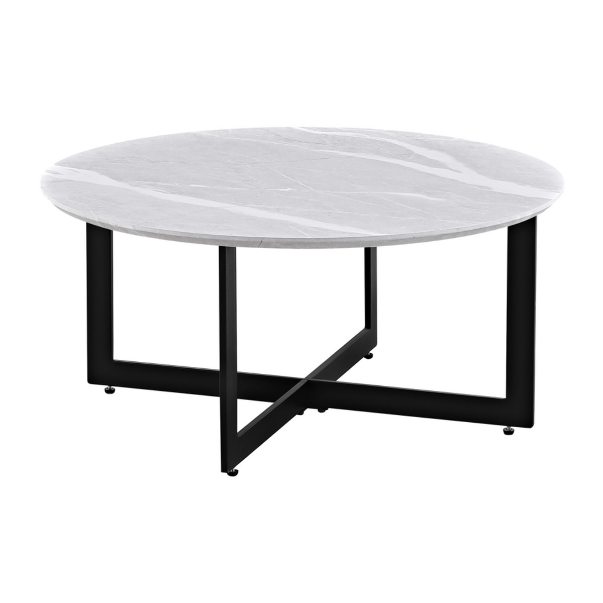 Tavolino rotondo con top effetto marmo grigio chiaro con gambe nere - Yara